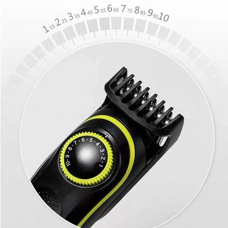 Black KM-696 electric hair clipper set with USB charging cable and cleaning brush