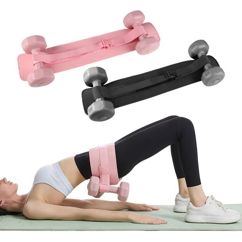 Black and pink free size fitness training belt for dumbbell barbell hip bridge exercises