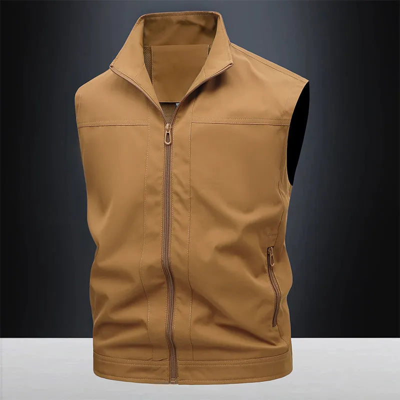 Men's casual top with stand-up collar and loose fit in Army Green colour