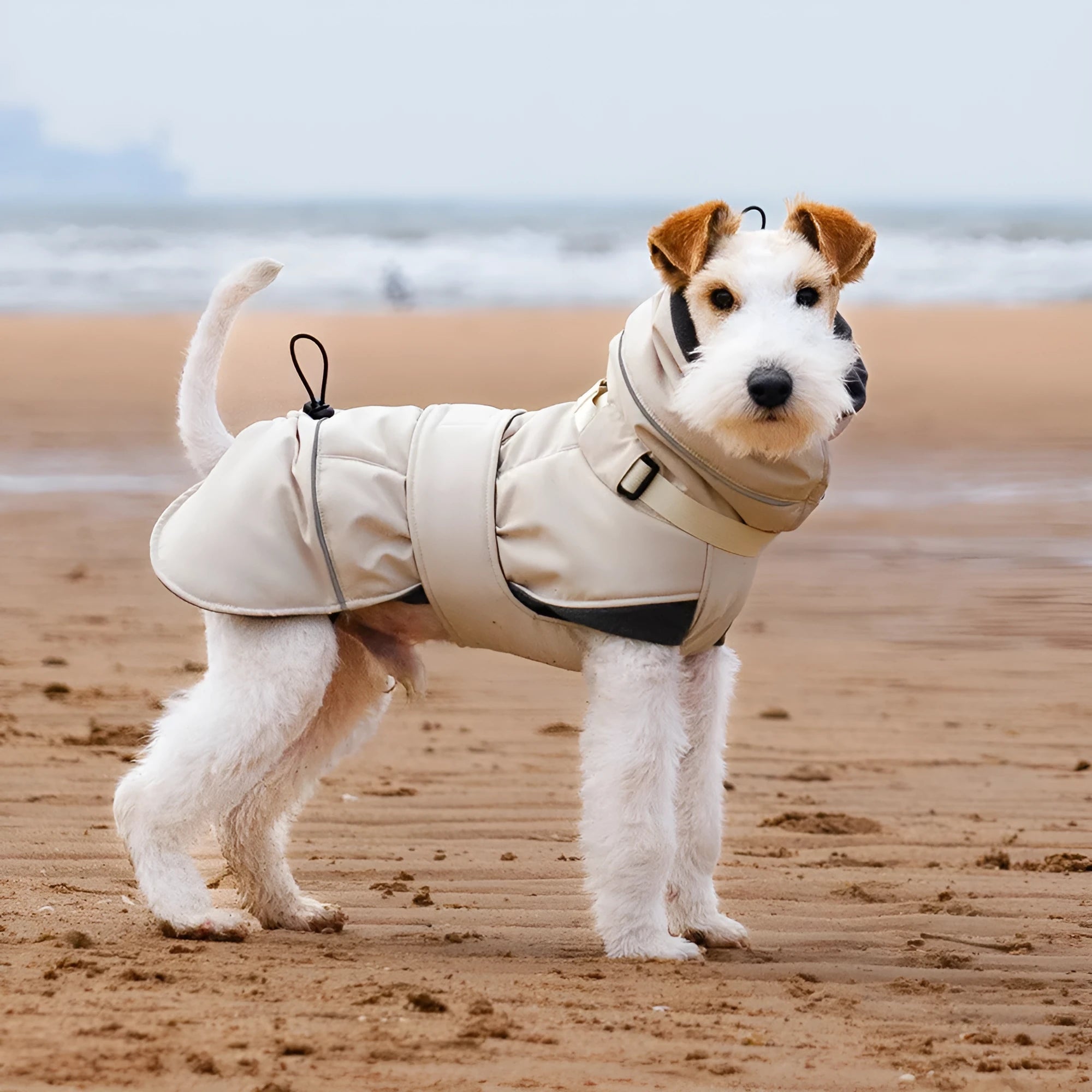 Wind-proof dog shell jacket in beige polyester, British style, for autumn winter walks