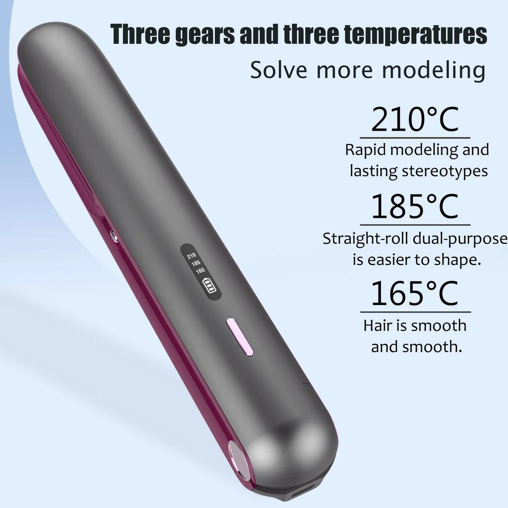 Moon shadow grey wireless hair straightener with tourmaline ceramic plates for styling bangs