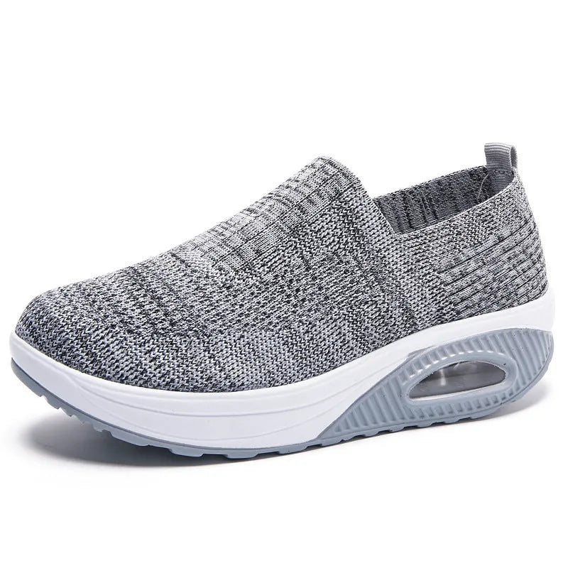 Women's air cushion non-slip flying woven shoes in solid colour, low top with mesh upper and EVA sole