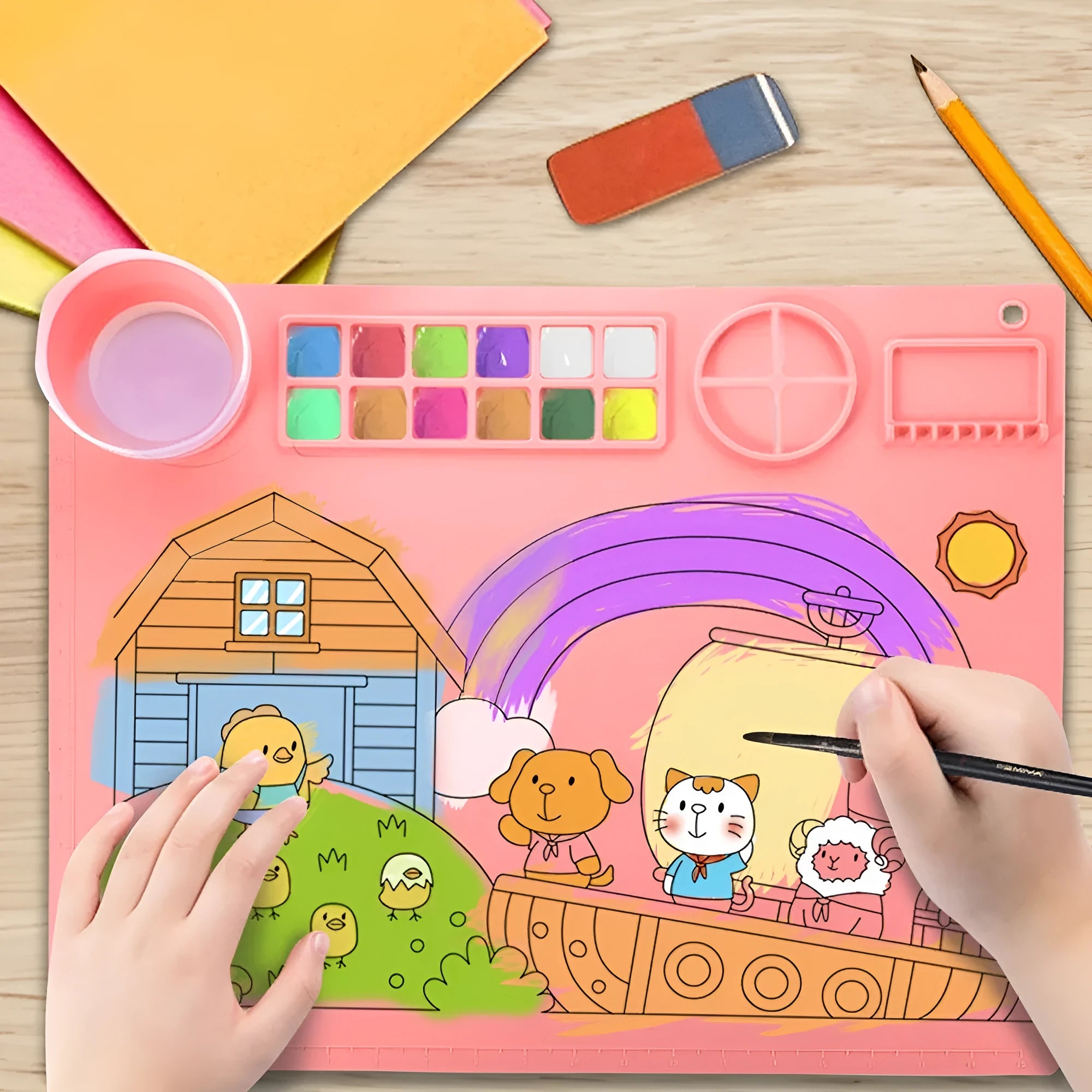 Silicone double bowl painting mat for watercolour and oil painting projects