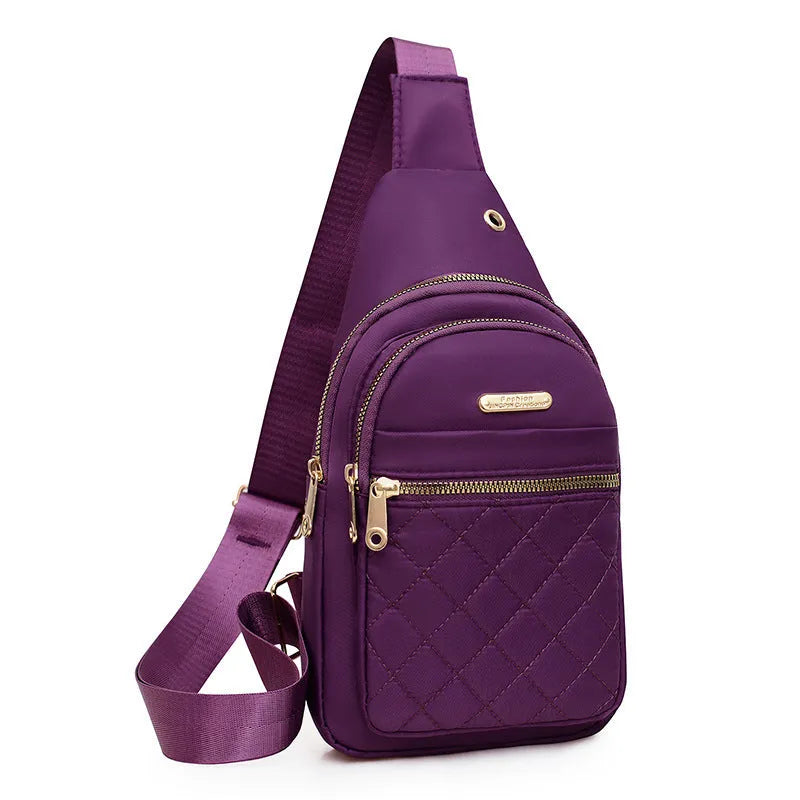 Oxford cloth crossbody sports chest bag in multiple colour options including dark blue, black, red, purple, and pink