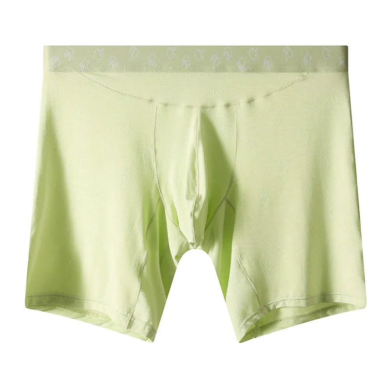 Men's lengthened modal ice silk boxer shorts with hip lifting in blue, front view