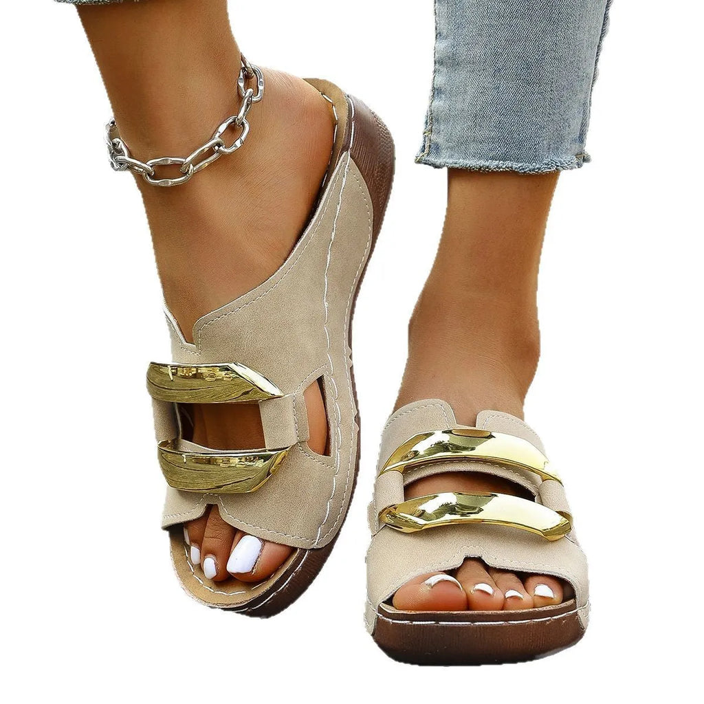 Roman style platform sandals in white, black, khaki, and sea blue colours on a rubber sole