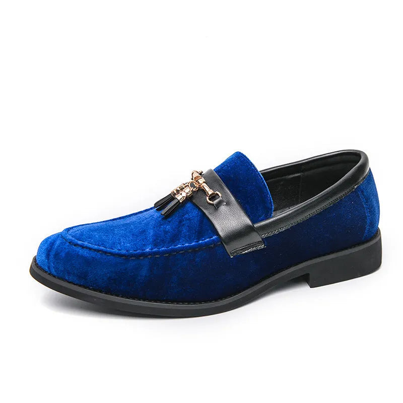 Men's retro fringed loafers in solid colour, artificial PU upper, low-top design, available in black