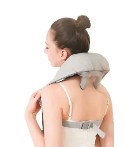 Milky white rechargeable electric shoulder and neck kneading massager with USB cable