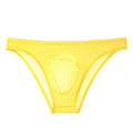 Translucent ultra-thin seamless Ice Silk men's underwear briefs in black stripes, low-waist knitted nylon construction