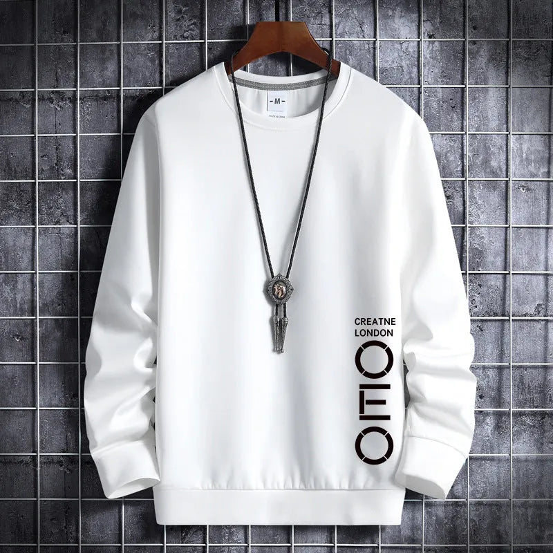 Men's thin round neck sweater in light grey, Korean hipster pullover style, cotton-polyester blend, front view