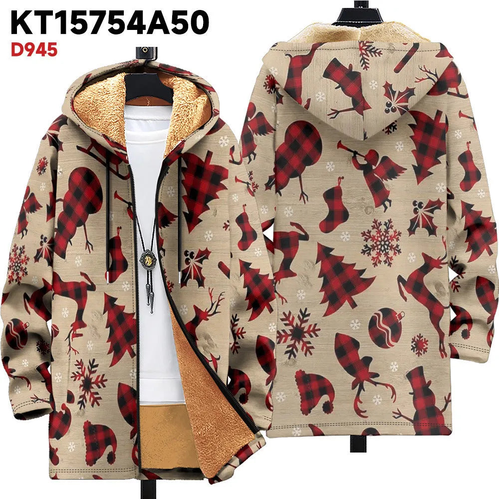 Men's hooded zip-front cardigan with multicolour digital print pattern in loose fit
