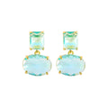 Crystal geometric ellipse earrings in golden blue with real gold plating and glass pendant on copper base