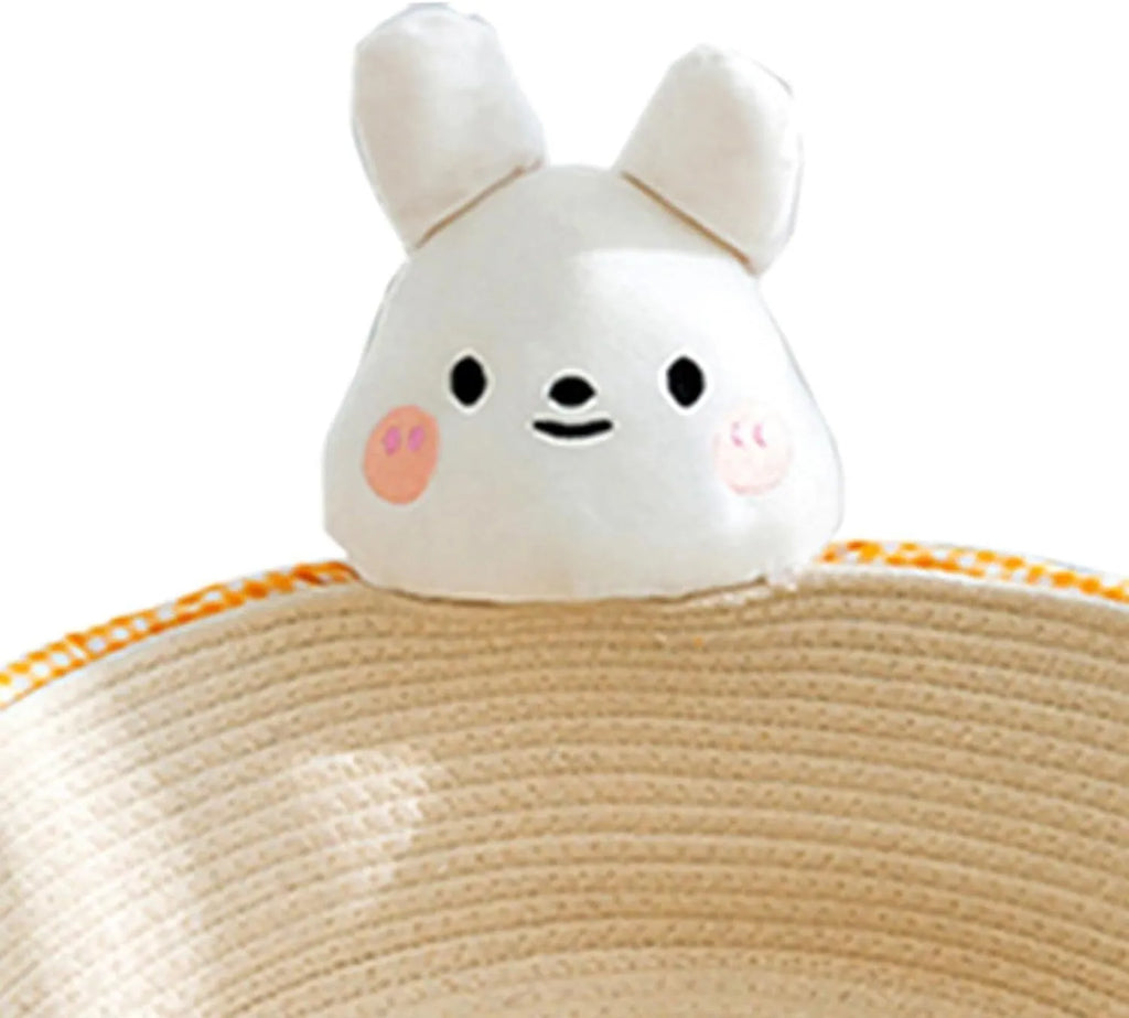 Woven cotton rope cat bed with scratching surface in Bear design, shown in medium size.