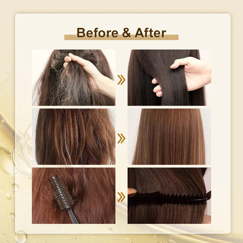 Yellow 50ml bottle of hair essential oil for curly hair repair and split end treatment.