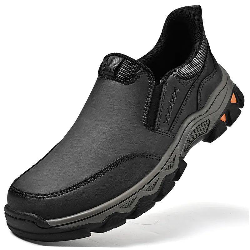 Men's dark brown casual shoes with PU leather upper and rubber sole shown in round toe flat heel design