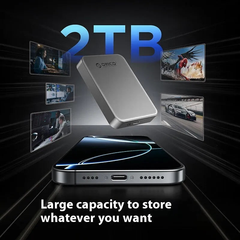 Grey magnetic mobile solid state drive with ultra-thin design and C to C cable