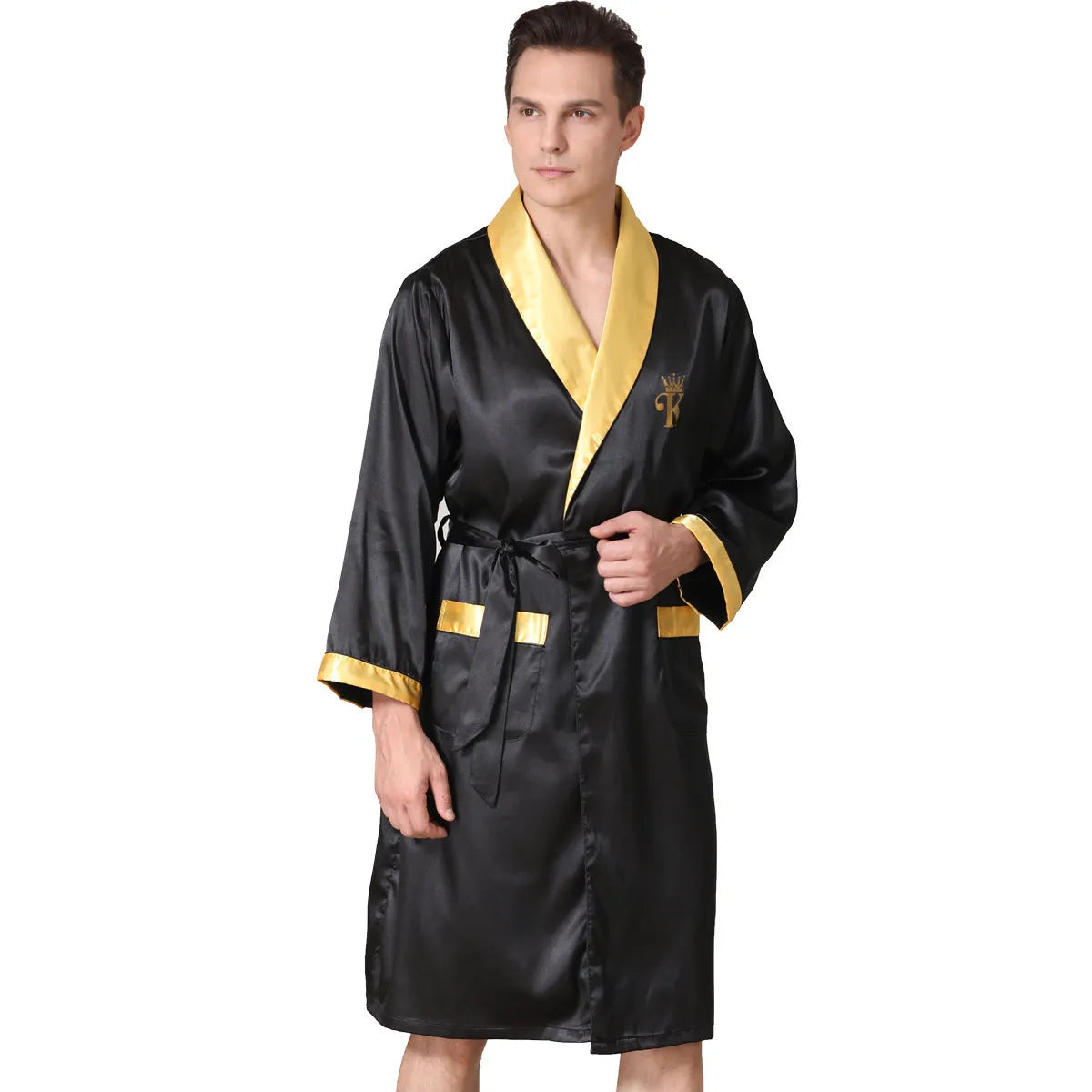 Men's summer silk bathrobe nightgown in rayon fabric showing colour options