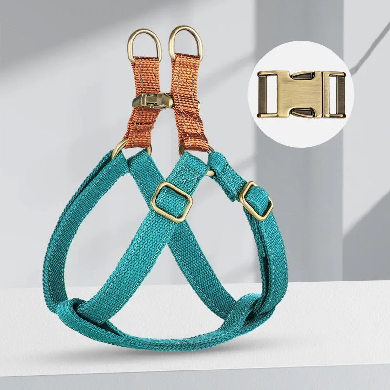 Brown vest style dog leash with alloy clip fastener for small to medium dogs