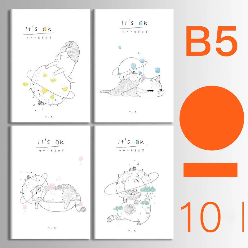 Bundle of ten soft-cover kraft paper notebooks with thread binding in various animal and nature designs.
