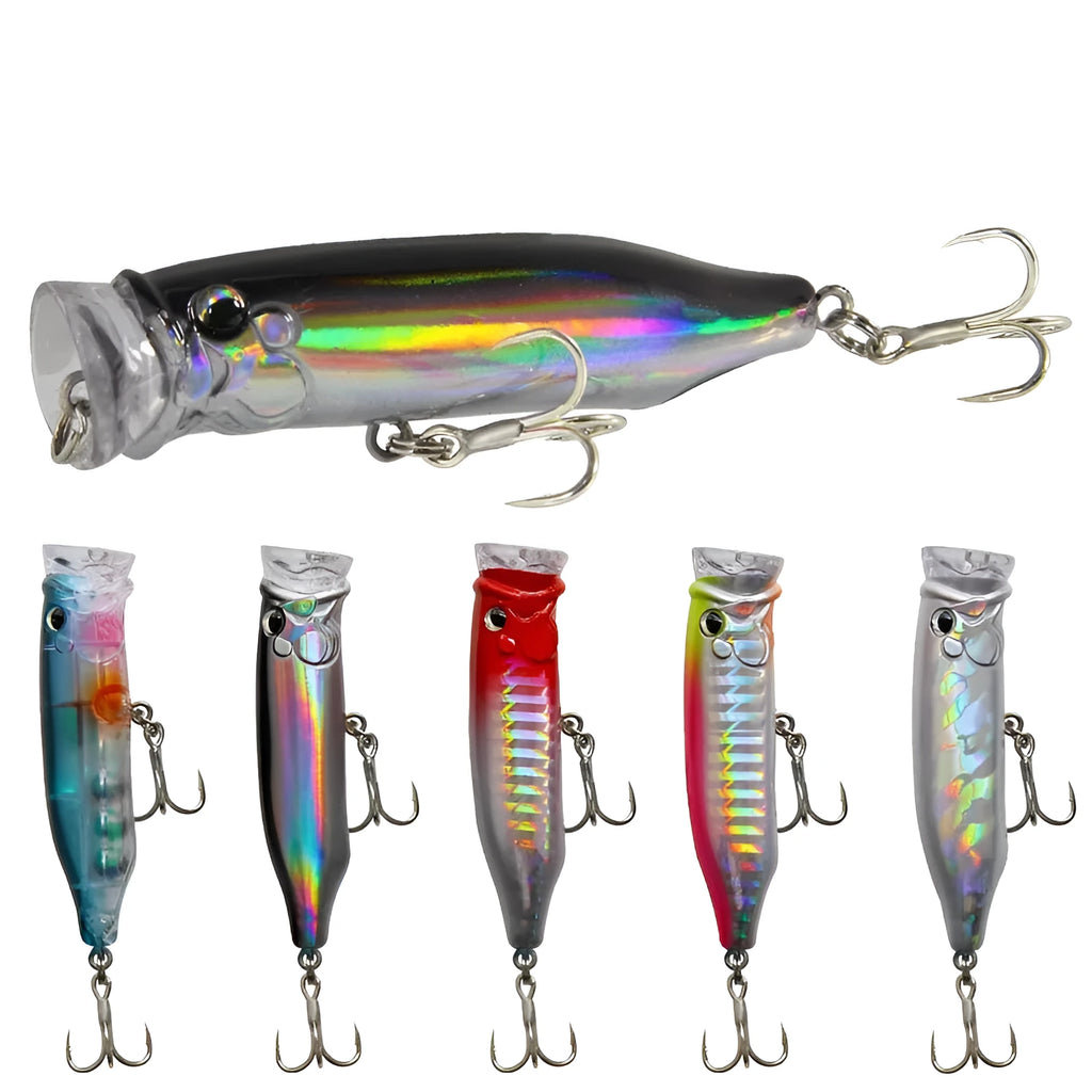 Floating simulation fake bait freshwater fishing lure in multiple colours on surface