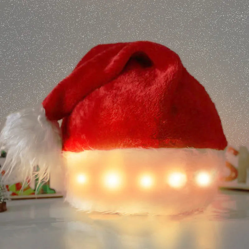 Red and white LED light up Santa hat with multicolour lights and pom-pom