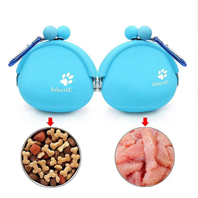 Silicone dog treat waist pouch in yellow with hook-loop fastening for training walks
