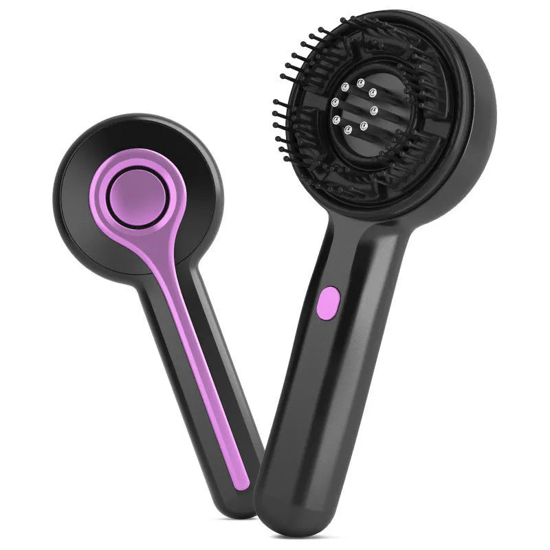 Anti-leak hair brush massage instrument in black with USB charging port and mechanical control buttons