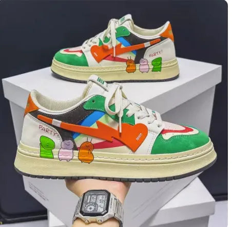 Men's plain lace-up sneakers in Rainbow White Blue colour on white background