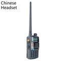 Baofeng UV-5RA dual-band handheld radio with dual display, high-power specification, and multiple headset configuration options