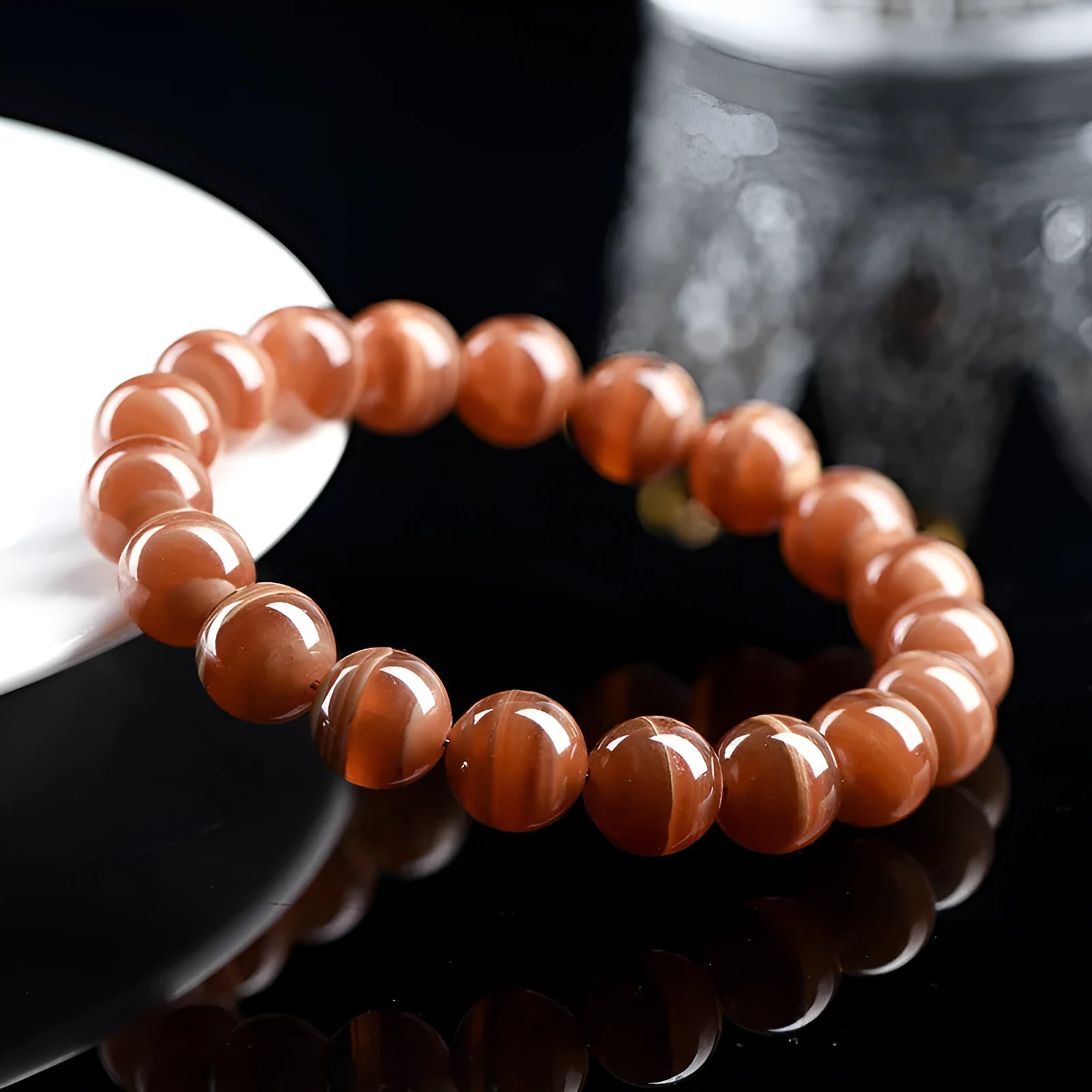 Natural old mine rhodochrosite round beads bracelet with manganese spar construction