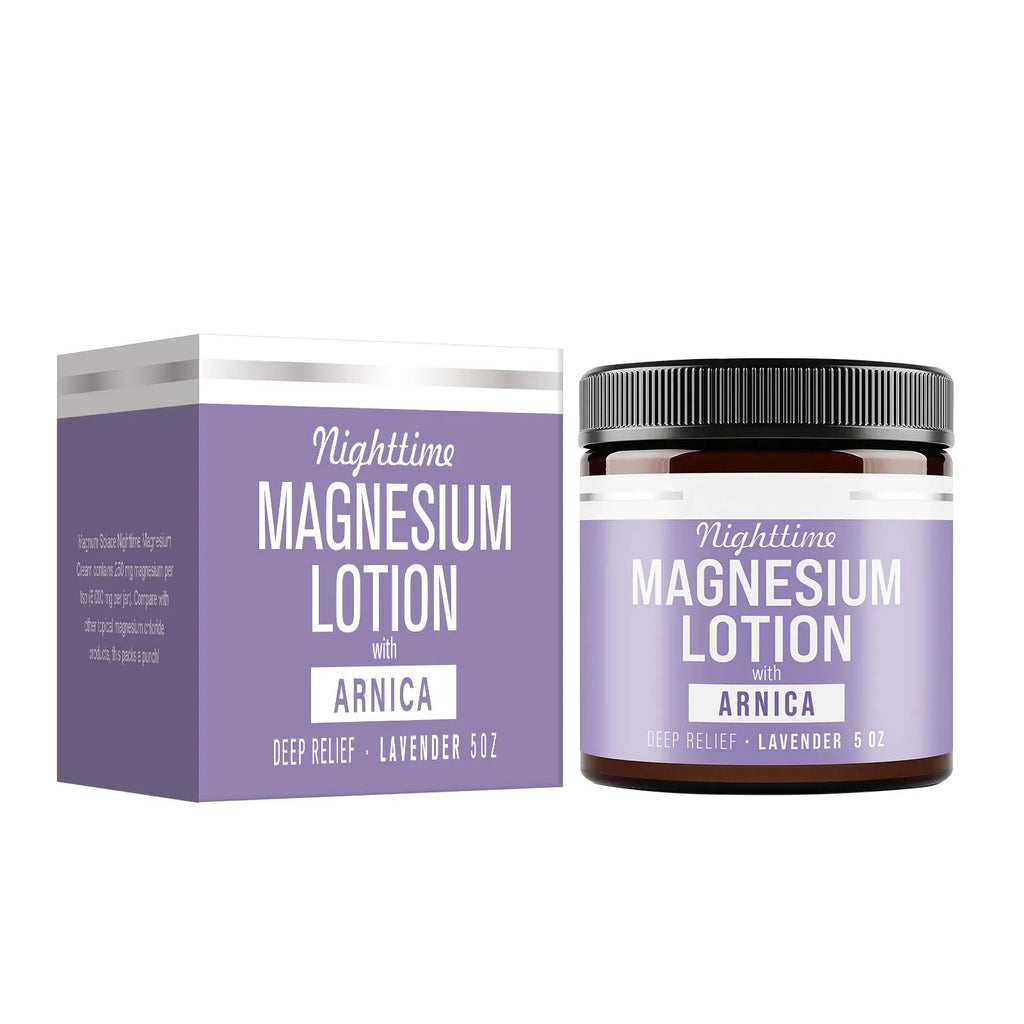 Jar of magnesium body butter cream, 150ml, for skin moisturisation and soothing relief.