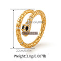 Adjustable copper snake ring with gold colour finish and diamond surface treatment