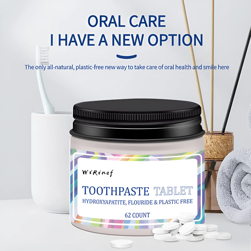 TP19 solid toothpaste tablets in a pack of 62 pieces for portable oral hygiene.