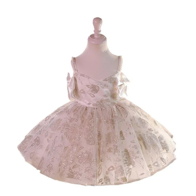White light luxury princess dress for girls, polyester fibre, 80-150cm height range, flower girl wedding style