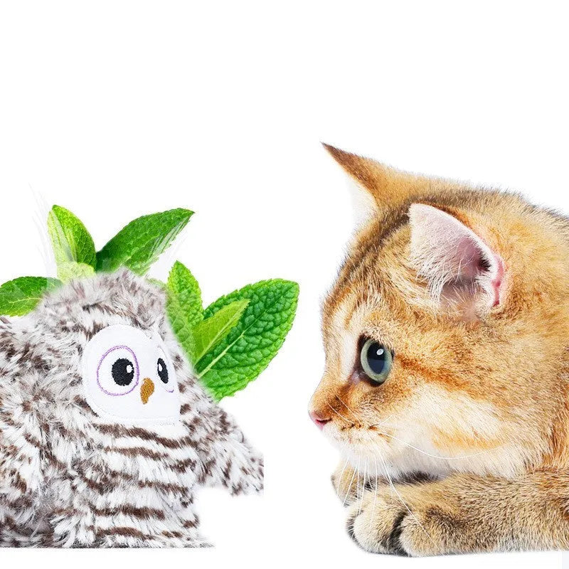 Owl cat teaser stick with sea mother fur and cat mint for indoor self-entertainment