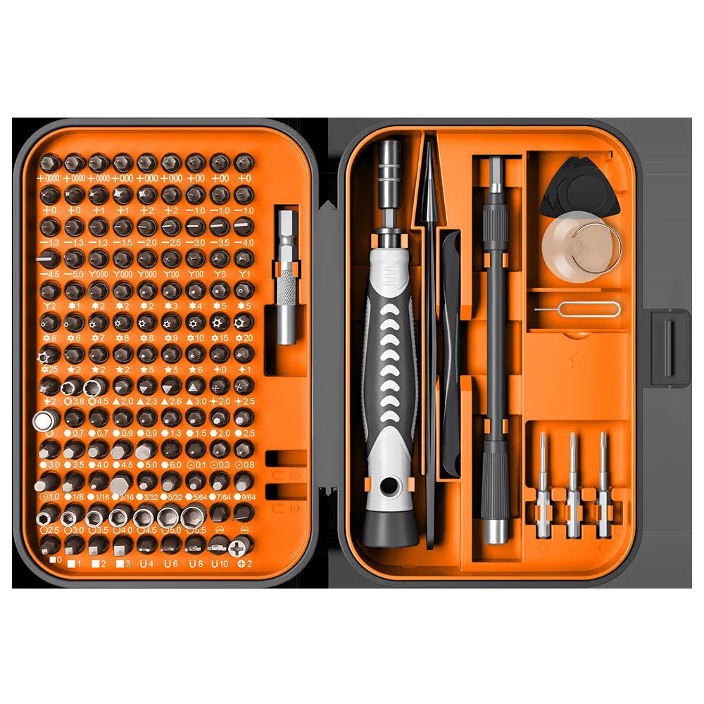 130 in 1 precision screwdriver tool set in orange and blue with CRV steel bits in compact case