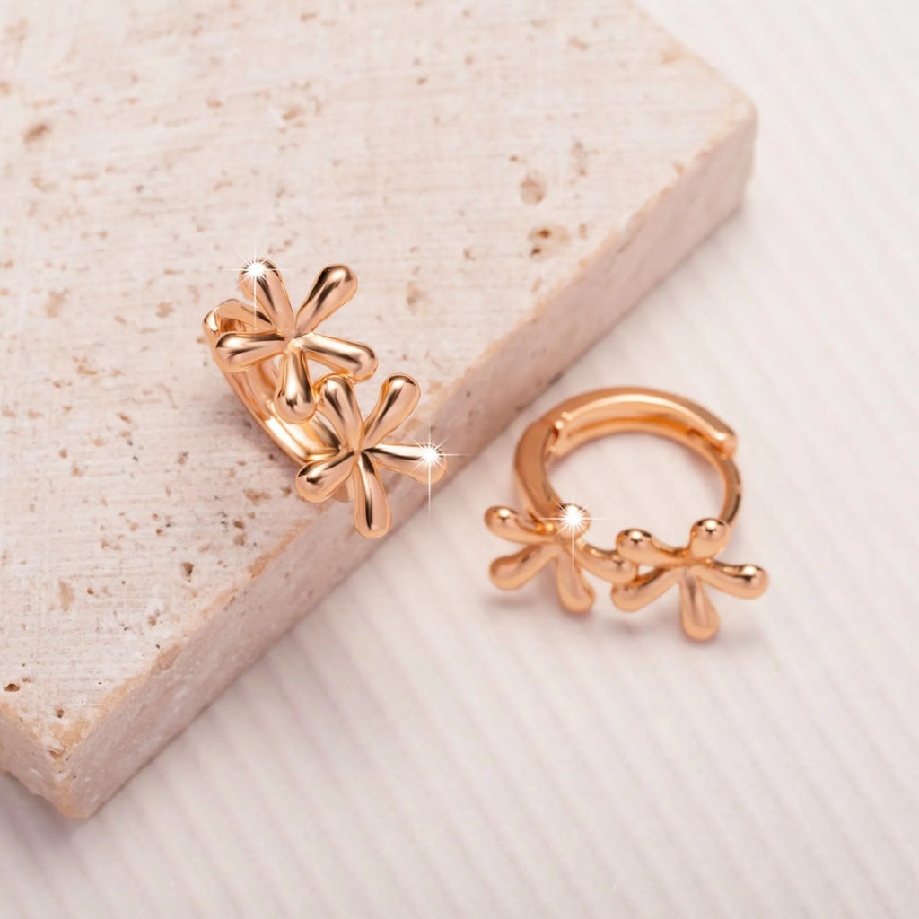 Rose gold electroplated waterdrop flower earrings with circular European style design for women