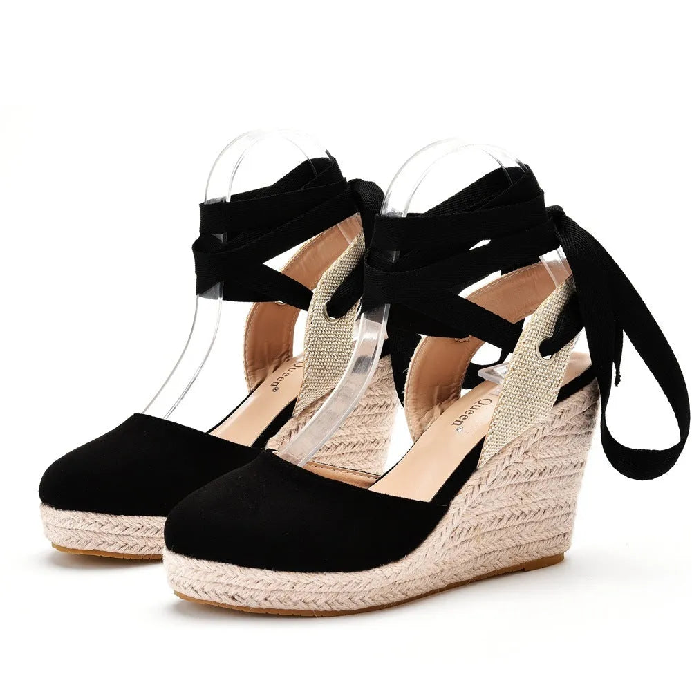 Women's bohemian wedge sandals with beaded tassels, buckle closure, and waterproof platform sole