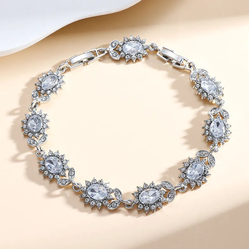 Women's simple zircon inlaid bracelet in environmentally friendly alloy with electroplating finish