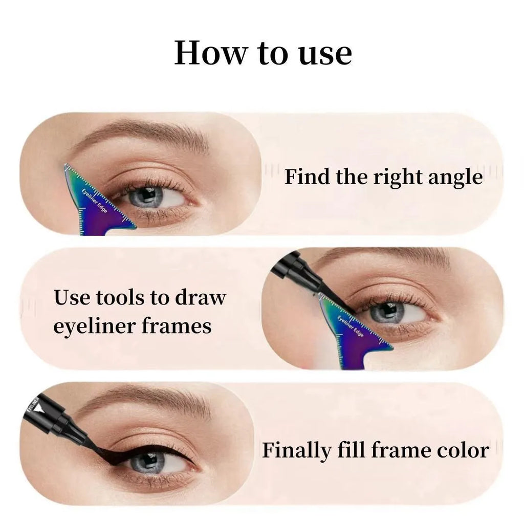 3-in-1 reusable eyeliner stencils for hooded eyes creating winged liner and contour