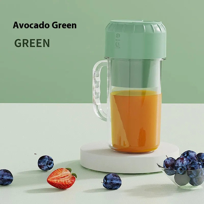USB-powered portable juicer in avocado green with multiple blade configuration options