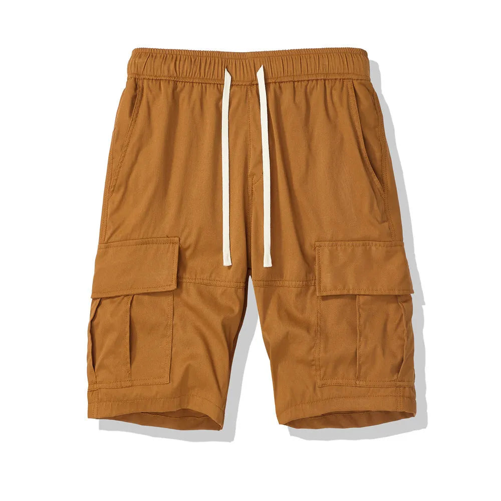 Men's multi-pocket loose cropped trousers in polyester for outdoor summer wear