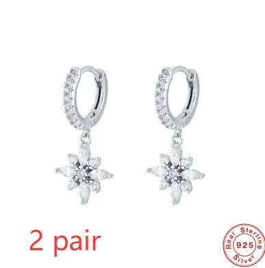 S925 sterling silver diamond snowflake pendant earrings in yellow gold and white gold colour options