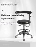Black leather dental treatment chair with hydraulic lift mechanism for dental surgeries