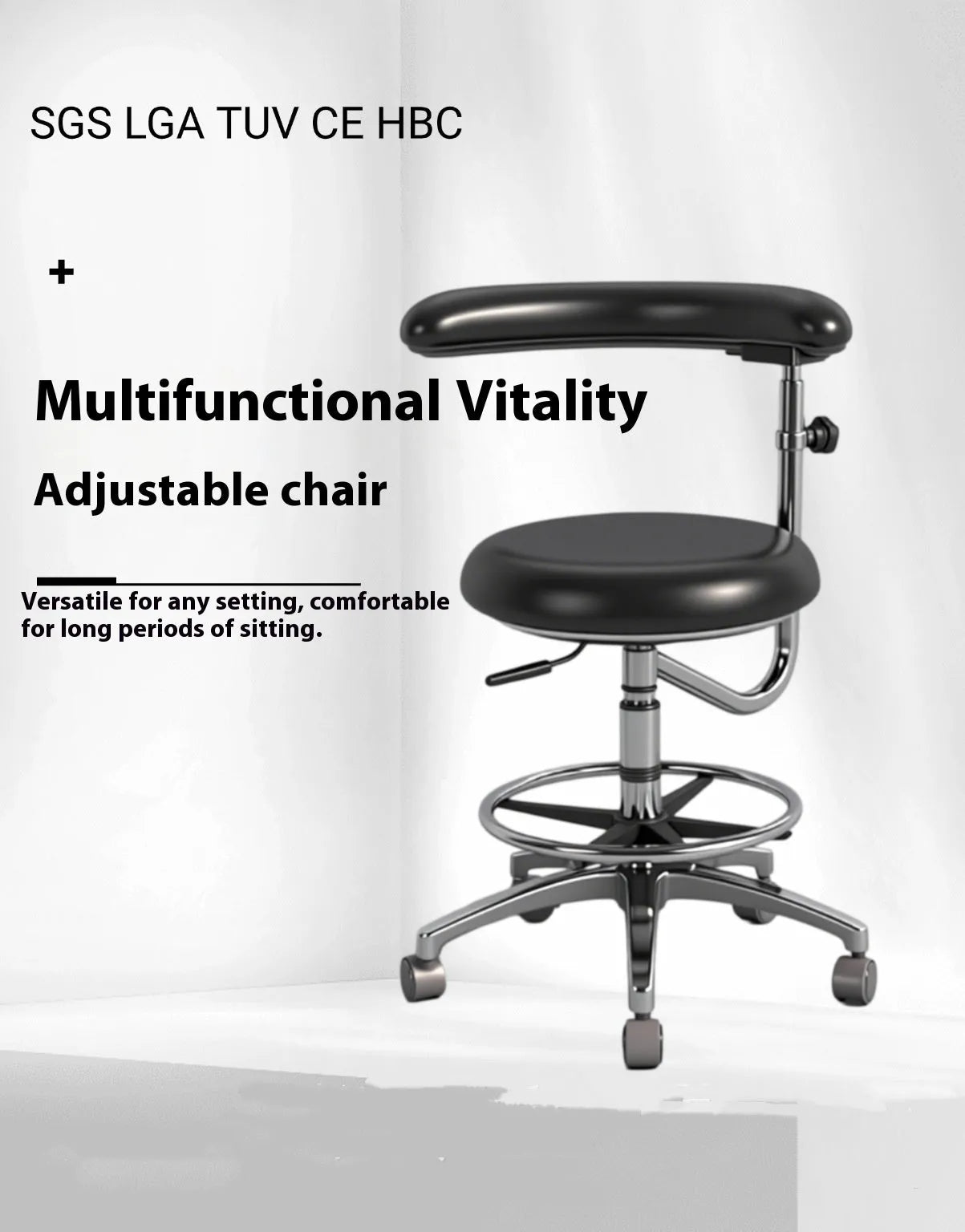 Black leather dental treatment chair with hydraulic lift mechanism for dental surgeries