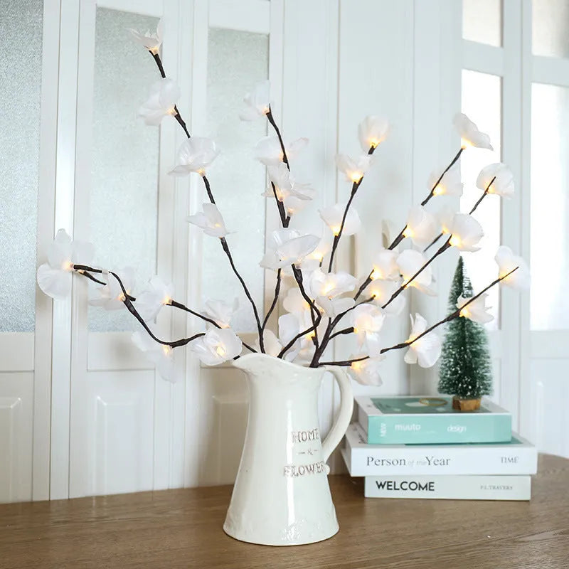 Pink LED phalaenopsis orchid branch decorative light with 65cm fabric and plastic stem