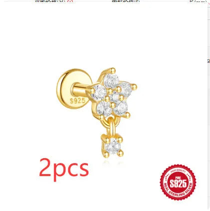 S925 sterling silver geometric moon and star earrings with diamond accents in gold-plated finish