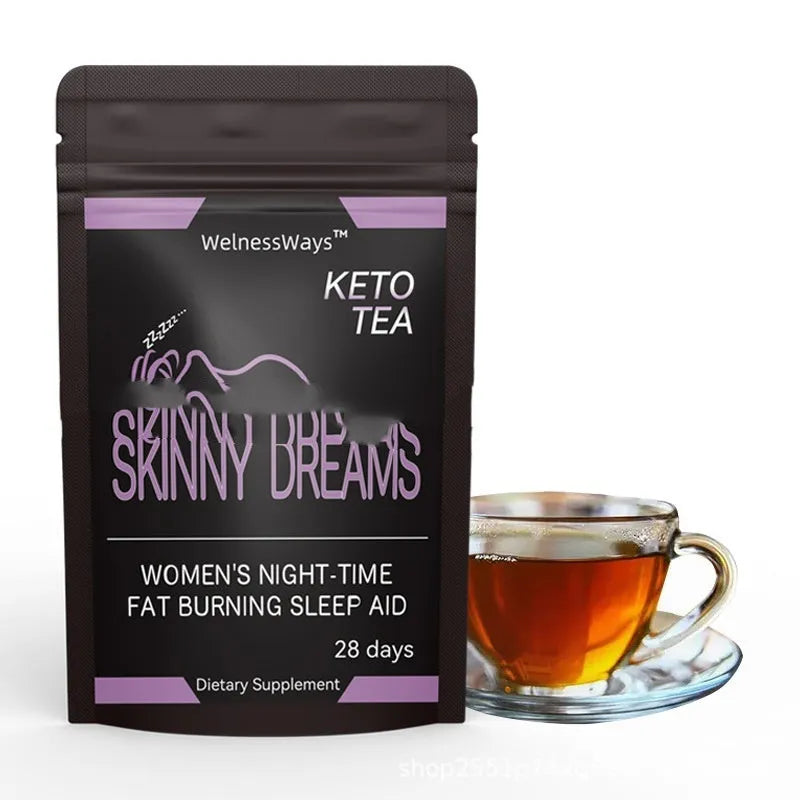 Single tea bag from a 28-day herbal slimming tea programme for women, showing one of thirteen variety options.