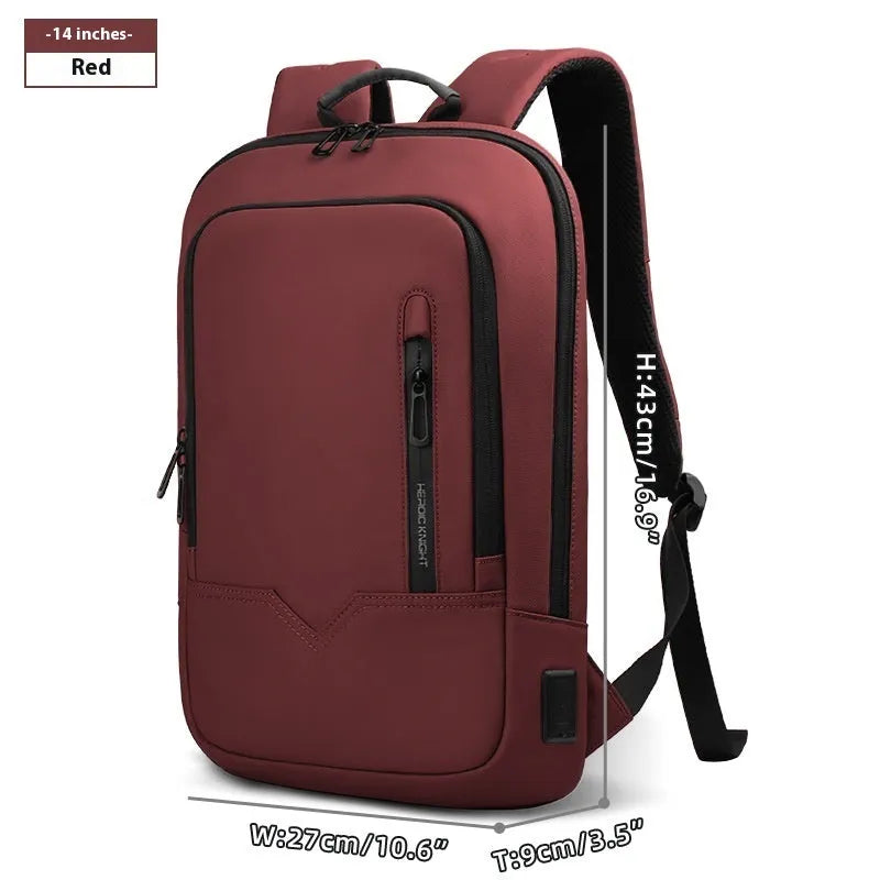 Solid colour polyester laptop backpack with USB charging port shown in olive green.