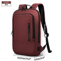 Solid colour polyester laptop backpack with USB charging port shown in olive green.